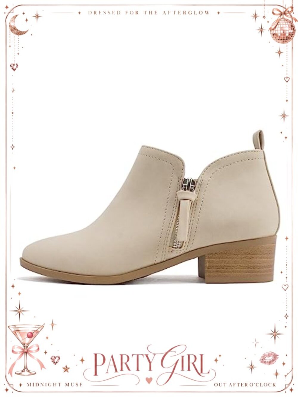 Women's Round Toe Ankle Bootie Low Block Heel with Elastic Gore Vegan Leather